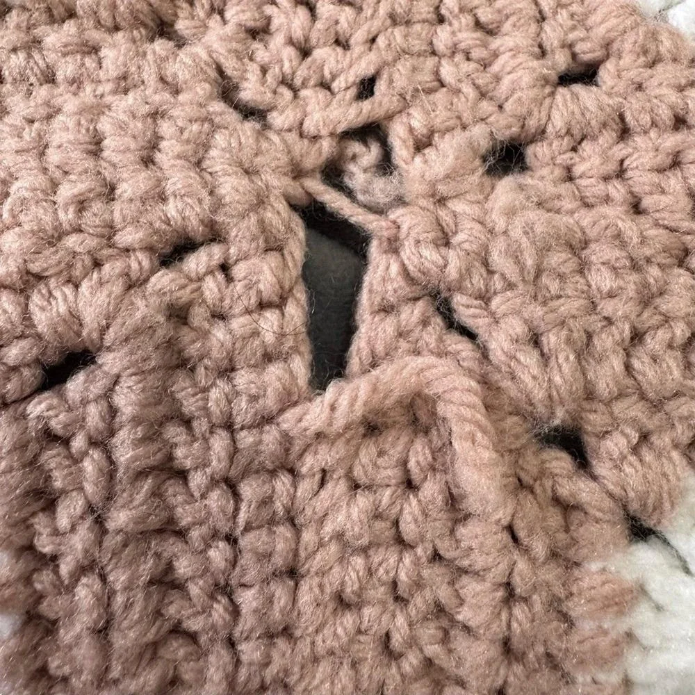 Handmade Afghan Crochet Blanket Granny Square Mauve White Cottage Boho Cozy Home